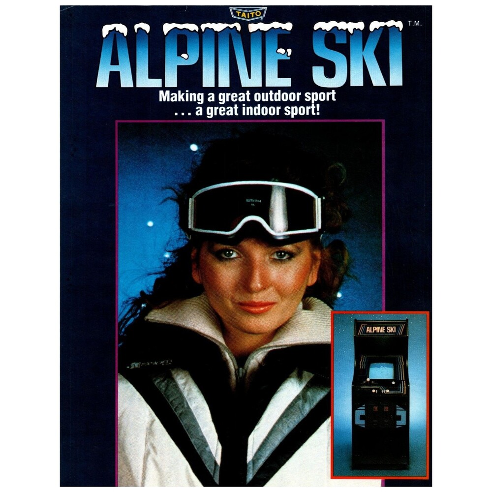TAITO Alpine Ski Arcade Game Flyer Retro Skiing Art 1982 Original Vintage Ad